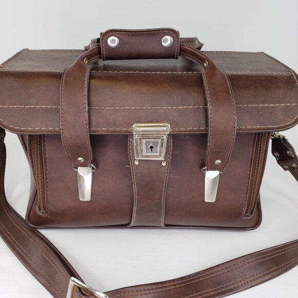 Vintage Brown Leather Hard Side Zipper Drop Front Camera Bag Case 14"X 10"X 7" - Picture 3 of 16